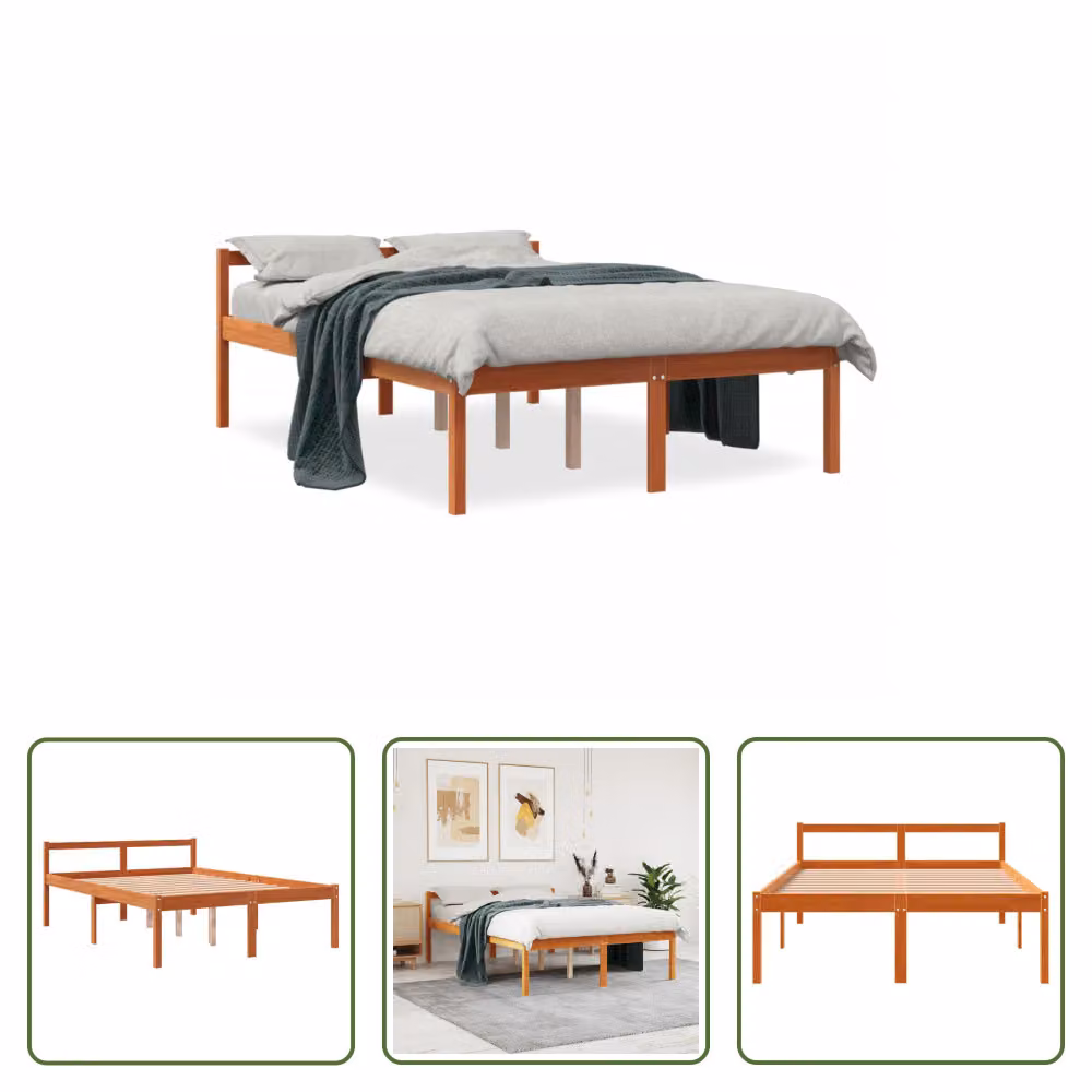 The Living Store Letto Senior cera marrone 140x200 cm in legno di pino massiccio