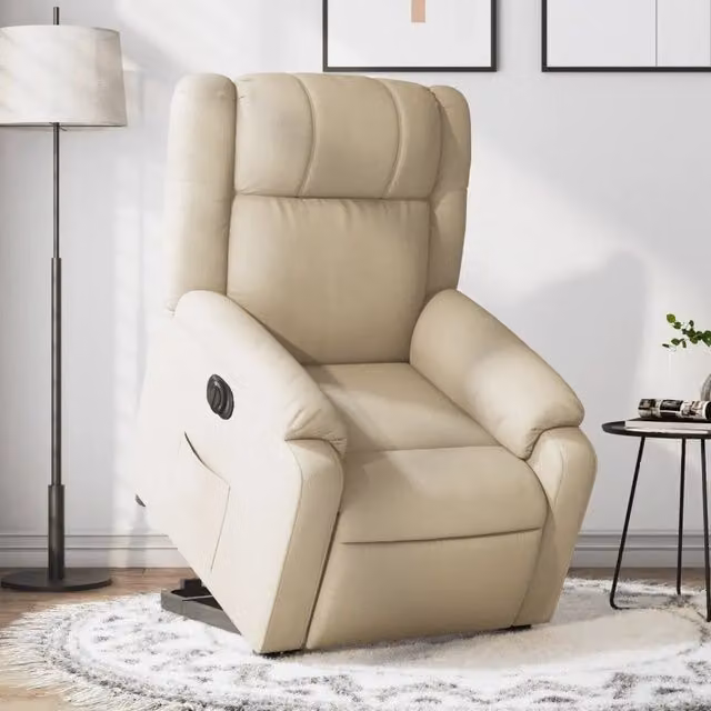 Poltrona Alzapersona Reclinabile Elettrica vidaXL in Tessuto e Finta Pelle Beige con Supporto per Senior e Braccioli