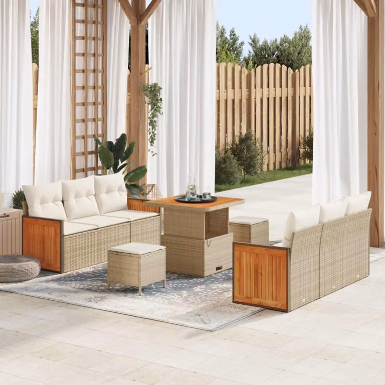 Set Divano da Giardino vidaXL 9 Pezzi Beige con Cuscini e Tavolino da Moderno a Forma di U