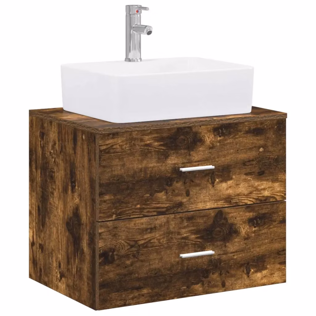 Mobile lavabo da bagno moderno vidaXL in legno marrone con cassetti interni e ante, sospeso, L: 62,5 cm, P: 44,5 cm, H: 50 cm – 2