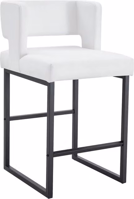 Set di 2 Sedie Nordic Windbar Bianche con Seduta Quadrata in PU e Gambe in Metallo Nero