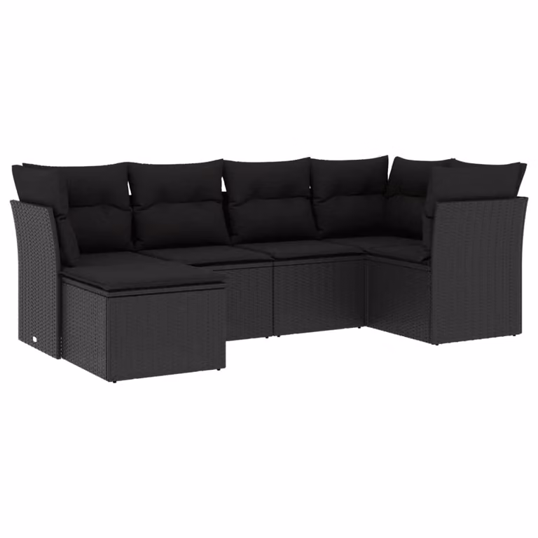Set Divano da Giardino 6 pz con Cuscini Nero in Polyrattan