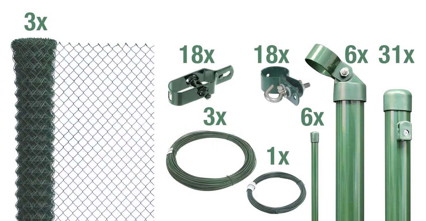 Alberts 634735 Recinzione in rete metallica come set completo di recinzione, da inserire nel calcestruzzo, verde, altezza 200 cm, lunghezza 75 m