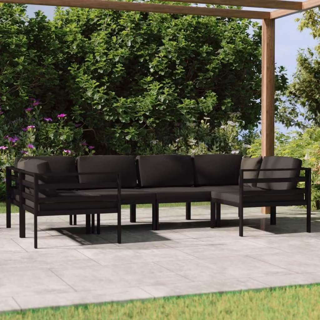 The Living Store Set da giardino 6 pezzi con cuscini alluminio antracite