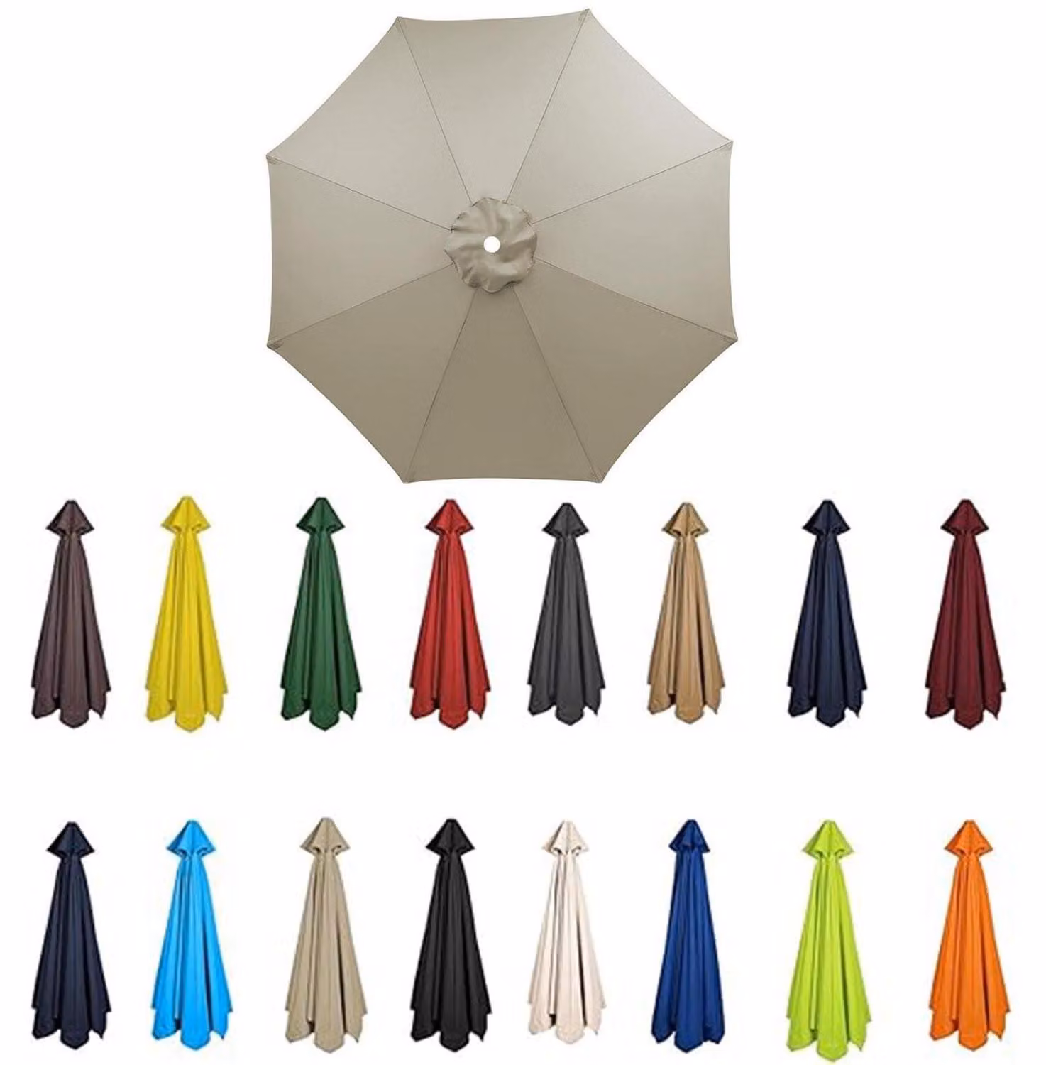Copertura di ricambio per ombrellone, diametro 3,5m-2m, 6/8 stecche, colore kaki