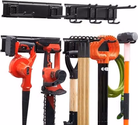 VEVOR Porta Attrezzi da Parete per Garage e Giardino Nero, Organizzatore con 2 Binari e 5 Ganci Regolabili, Larghezza: 83,8 cm