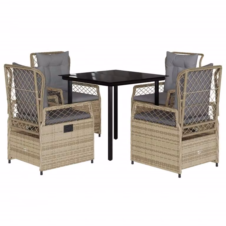Set da Pranzo da Giardino 5 pz con Cuscini Beige in Polyrattan