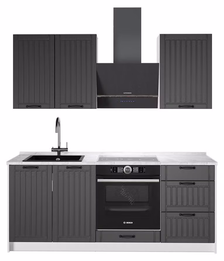 Cucina monoblocco Vicco Fame-Line Grigio scuro/Bianco 190 cm, PL Marmo, Model 64909