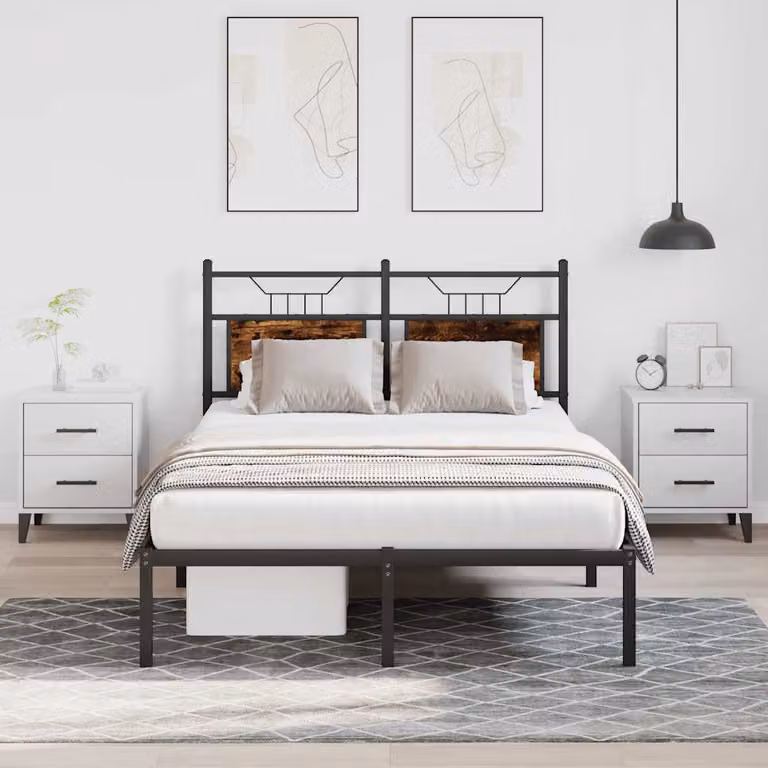 Giroletto vidaXL senza materasso in legno e metallo, colore marrone e bianco, L/P/H: 120 x 196 x 91,5 cm