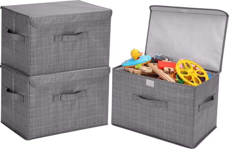 Scatole portaoggetti pieghevoli con coperchio - 3 pezzi - 39 x 24 x 25 cm - cesto portaoggetti in tessuto - organizzatore di vestiti - vestiti giocattoli libri - guardaroba.