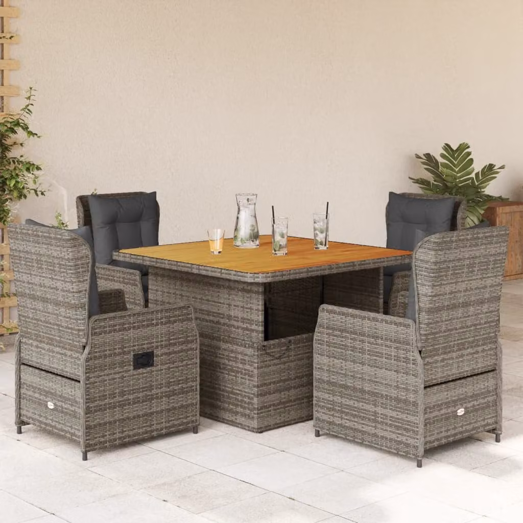vidaXL Set da Pranzo da Giardino in Legno di Acacia Oliato e Polyrattan, 5 Pezzi, Grigio e Marrone – 1