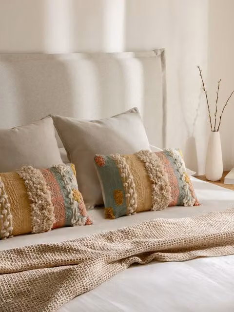 Set Hana-Obi Kenay Home composto da 2 cuscini color menta e plaid beige a quadretti in cotone stile boho