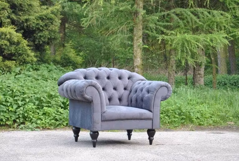 Stoff Chesterfield Couch Polster Sitz Sessel Textil Modern Sessel Blau 1 Sitzer