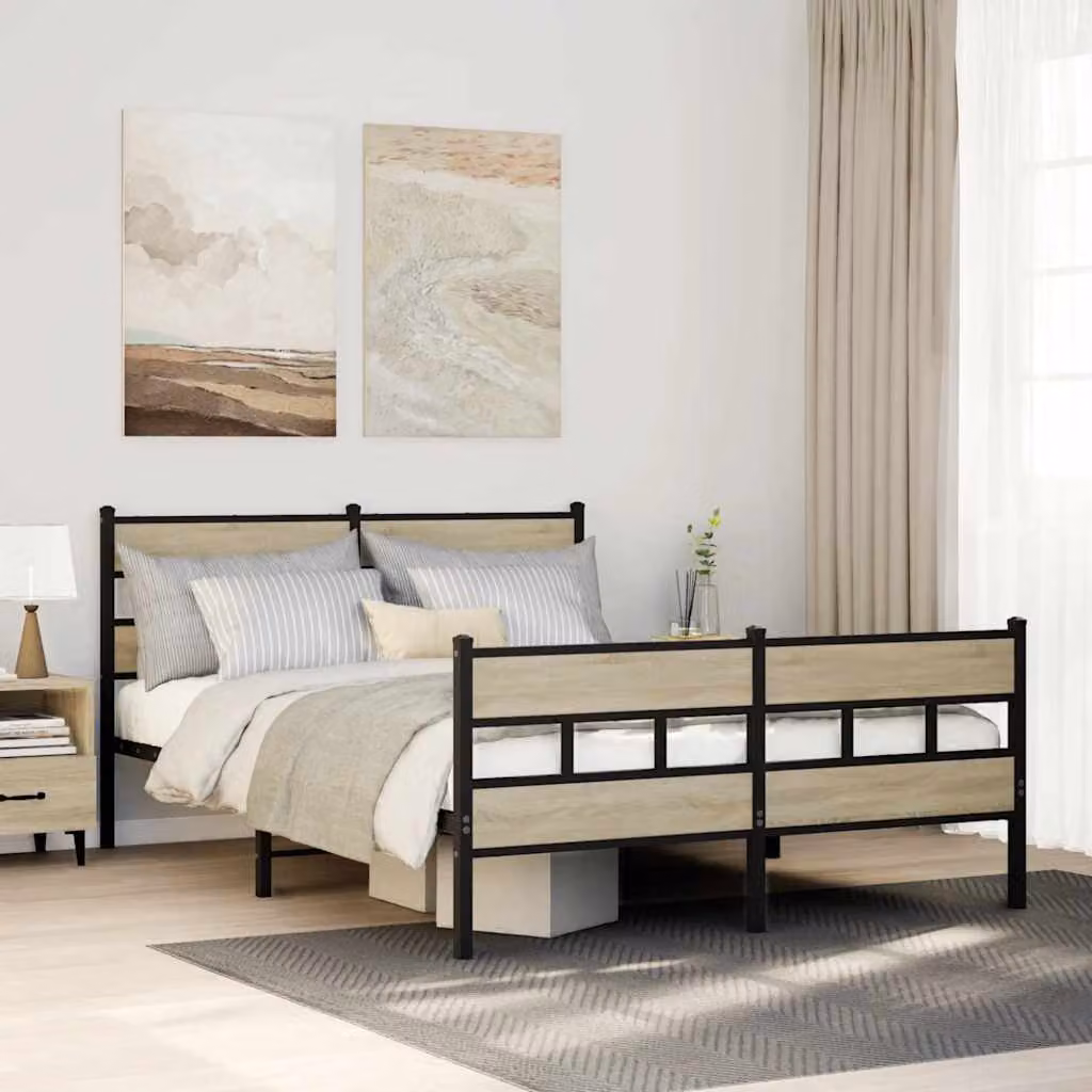 vidaXL Giroletto in Metallo e Legno Rovere Sonoma Marrone L/P/H: 200 x 150 x 75 cm – 1
