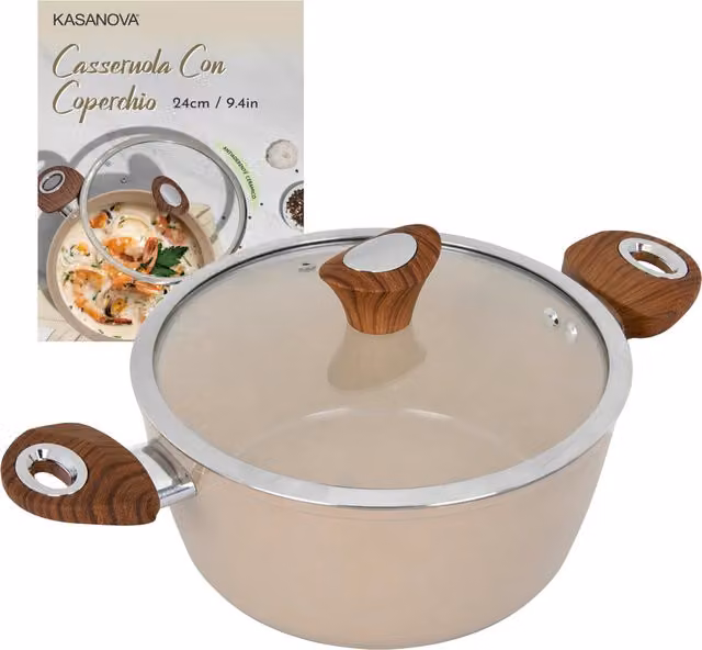 Casseruola Kasanova New Ceramic con coperchio in vetro, colore beige, diametro 24 cm