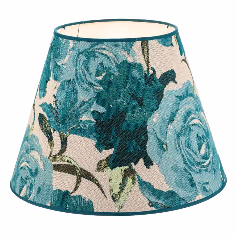 Paralume Sofia Altezza 25 cm, motivo floreale turchese Duolla, Blu, Tessuto / Stoffa / Seta