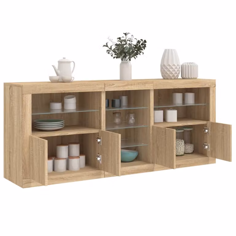 Credenza moderna vidaXL con luci LED in rovere color marrone L: 162 cm, P: 37 cm, H: 67 cm