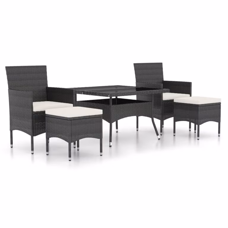 Set Pranzo da Giardino 5 pz Polyrattan e Vetro Temperato Nero