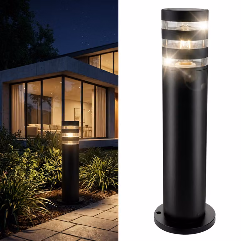 LUMILED Lampione da esterno, altezza 40 cm, attacco E27, grado di protezione IP54 (resistente agli schizzi), colore nero. Lampione da giardino, lampada da esterno per terrazze e vialetti, realizzata in alluminio, potenza massima 13W. Illuminazione esterna