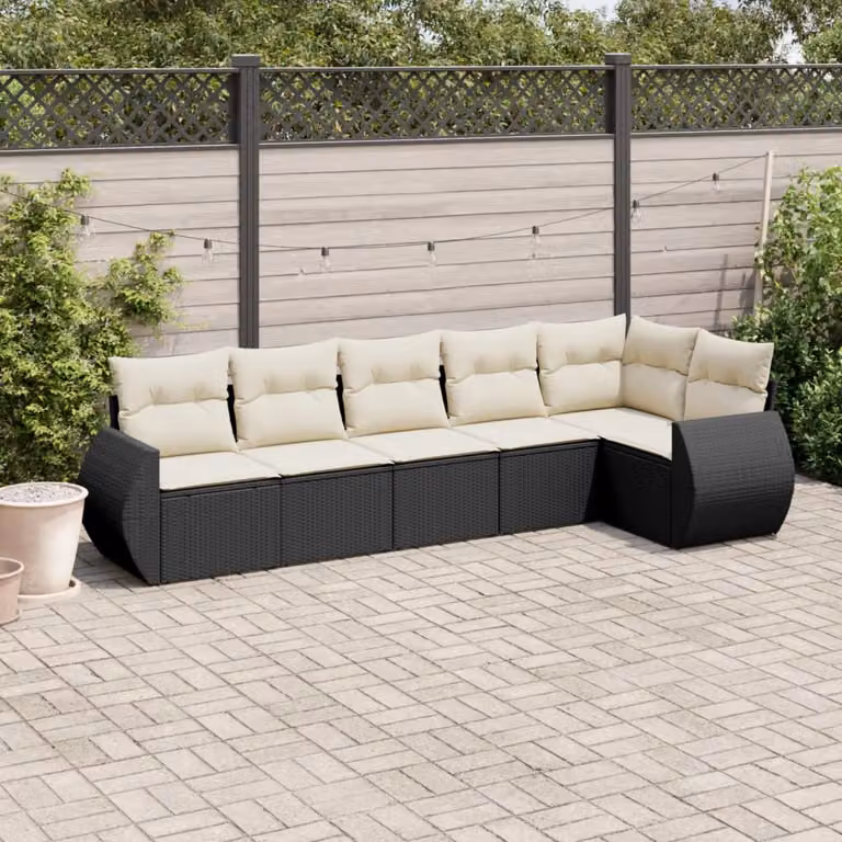 Set Divano da Giardino a L vidaXL in Polyrattan Nero con 6 Cuscini Imbottiti e Coperture Rimovibili