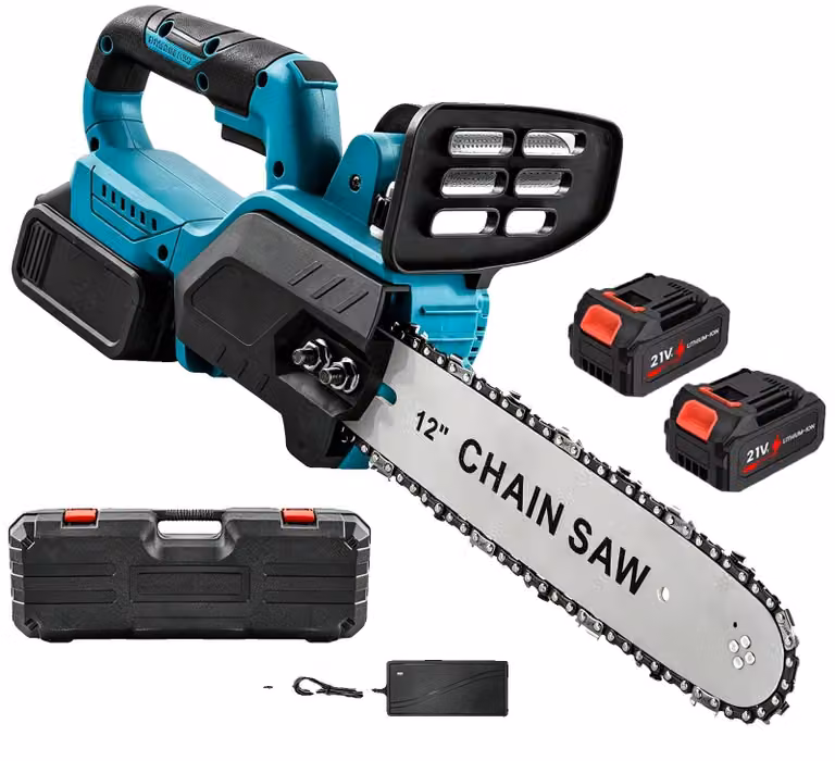 Motosega elettrica, motore brushless, design portatile, 2 batterie