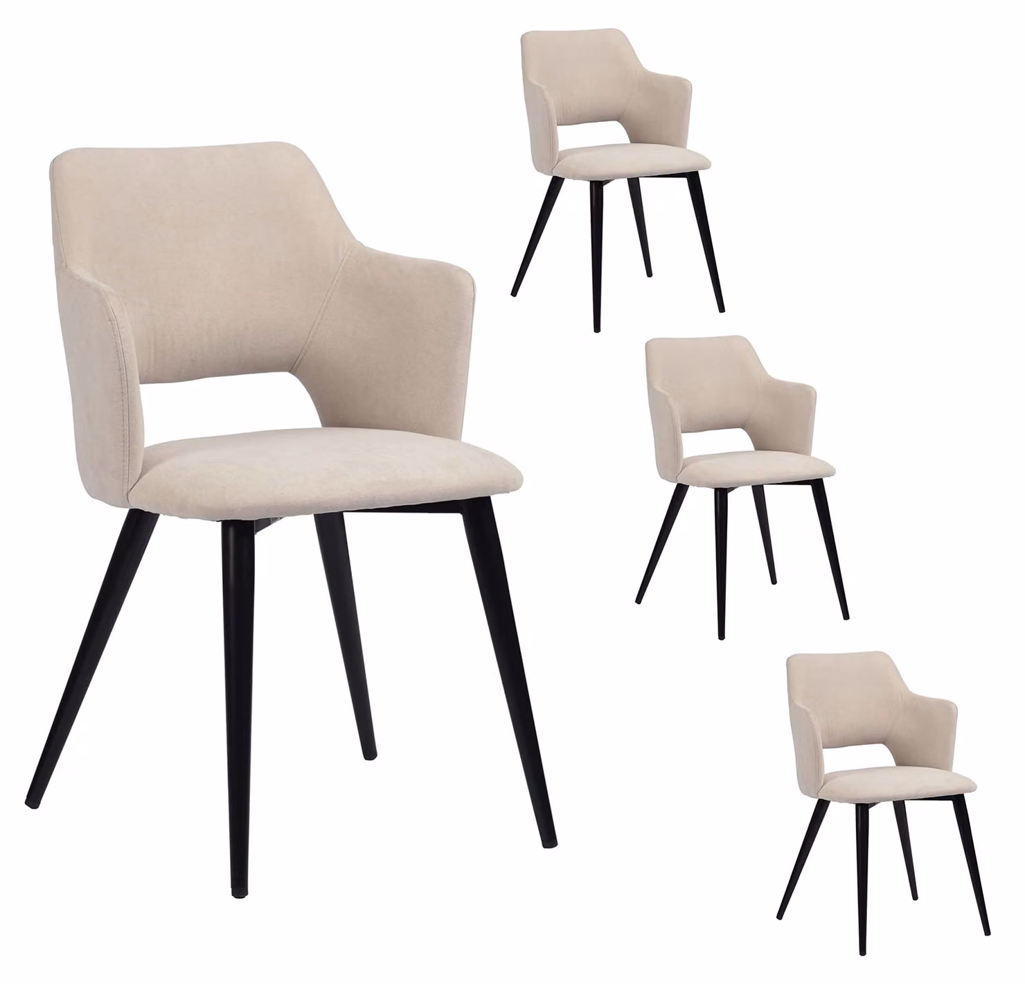 Set di 4 sedie da pranzo con braccioli, rivestite in tessuto, colore beige, dimensioni 47x47x80 cm