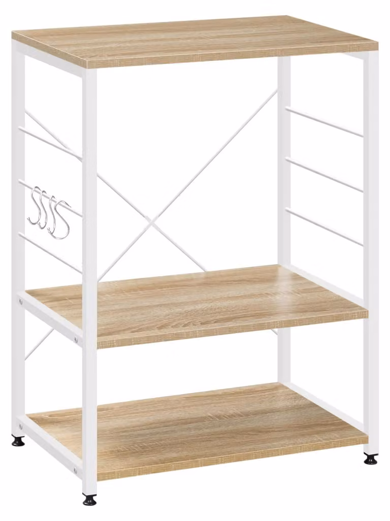 Ripiano per cucina - Ripiano per microonde - 3 ripiani - Metallo e MDF - 60 x 40 x 82 cm - Capacità di carico: 20 kg per ripiano - Finitura: rovere chiaro