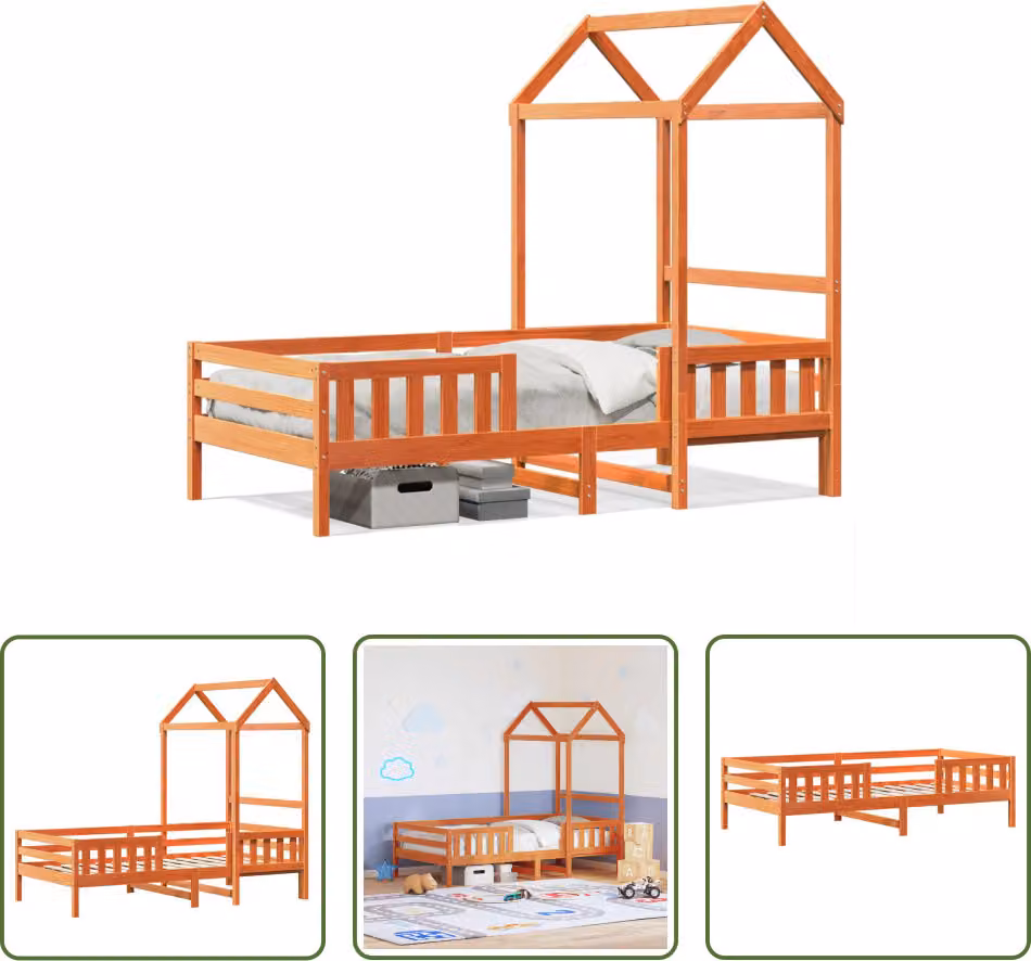 The Living Store letto in legno massiccio con tetto a cera marrone 75x190 cm pino