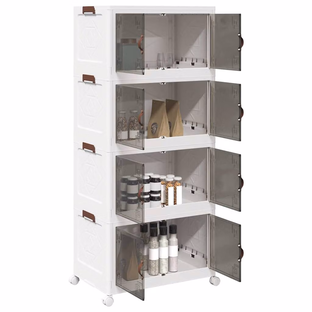 Scatola portaoggetti con ruote vidaXL a 4 livelli, disponibile in bianco o marrone, L 64 cm x P 40 cm x H 141,5 cm