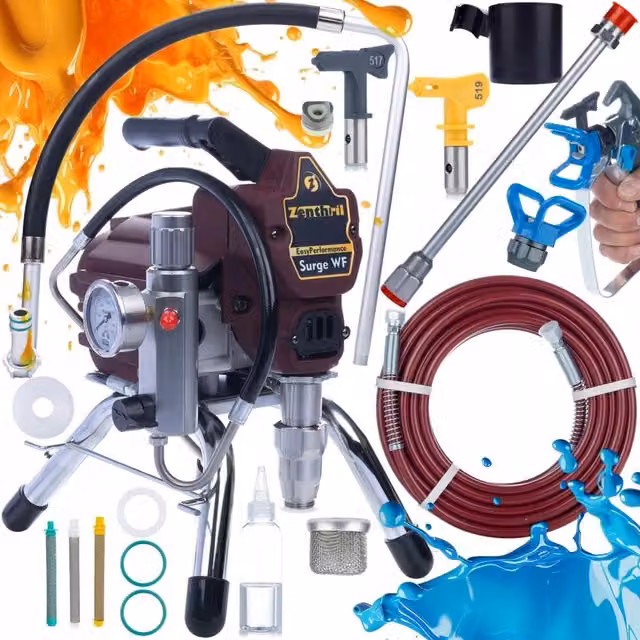 Agitatore di Verniciatura Zenthril Surge WF 1800W 20MPa 0,019" 2L/min – Set Completo con Lancia 50cm e Filtri 30,60