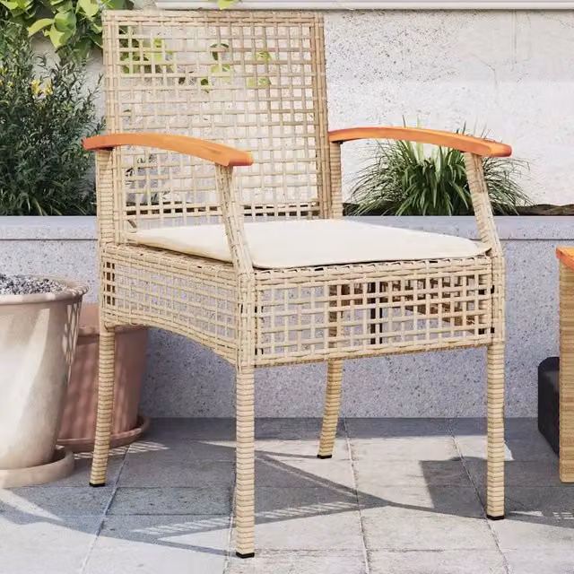 Set di 2 sedie da giardino vidaXL in polyrattan e legno di acacia con cuscini beige e bruni con braccioli
