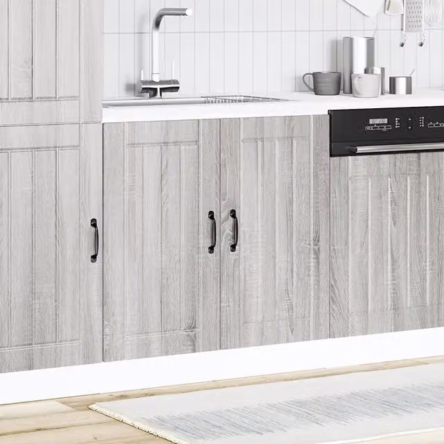Mobile base lavello da cucina Lucca Grigio Sonoma in legno multistrato con ante a battente e finitura opaca L/P/H: 81.5 x 46 x 80 cm