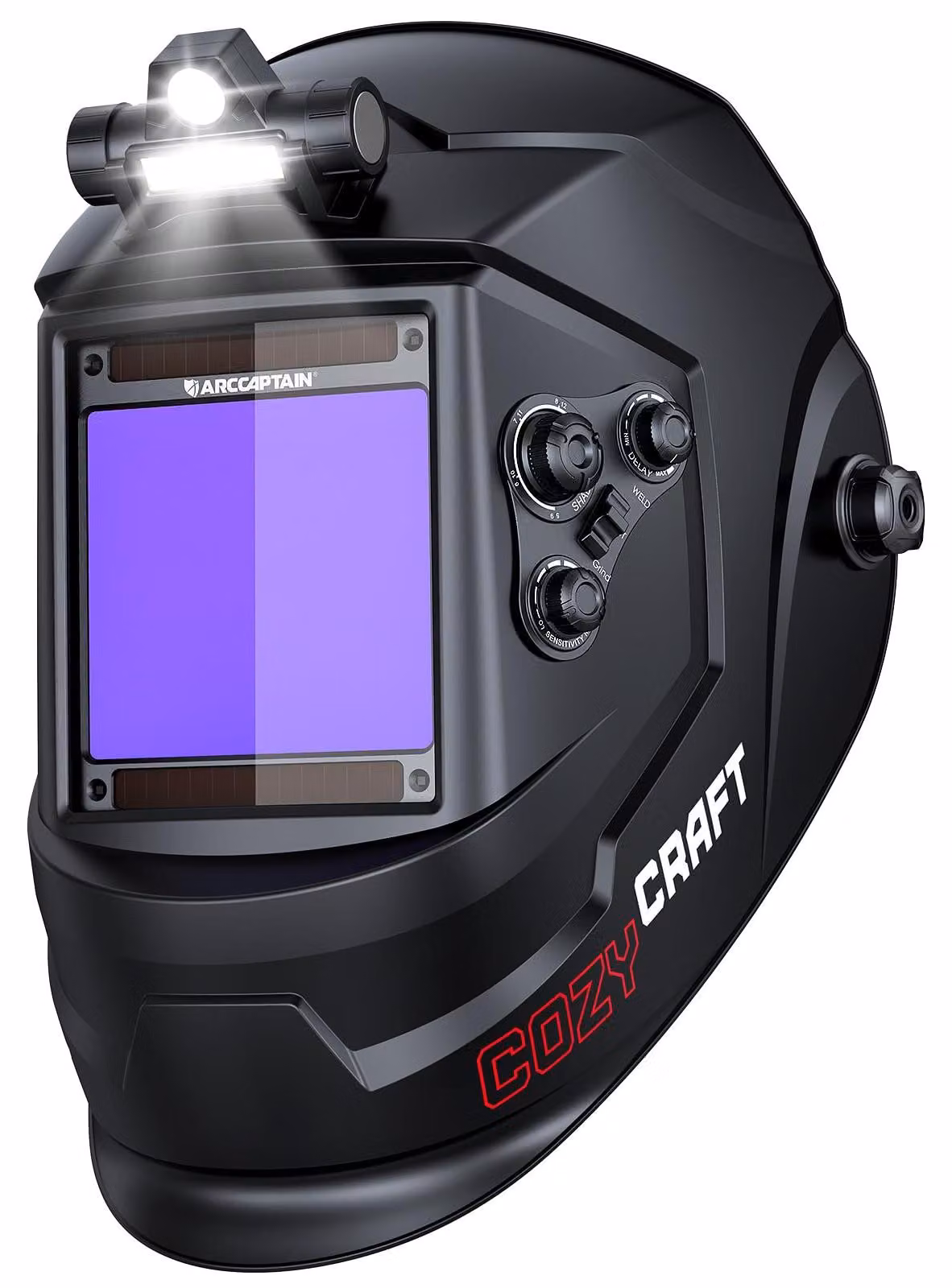 Casco per saldatura auto-oscurante con luce, schermo grande di 10 cm x 9,30 cm