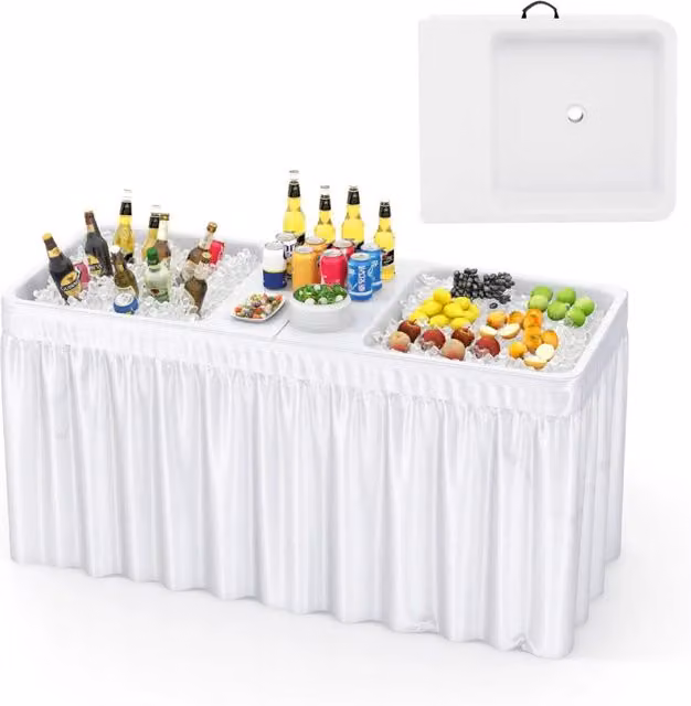 Tavolo da esterno pieghevole con doppi lavelli e contenitore per ghiaccio Bianco 151 cm – 1