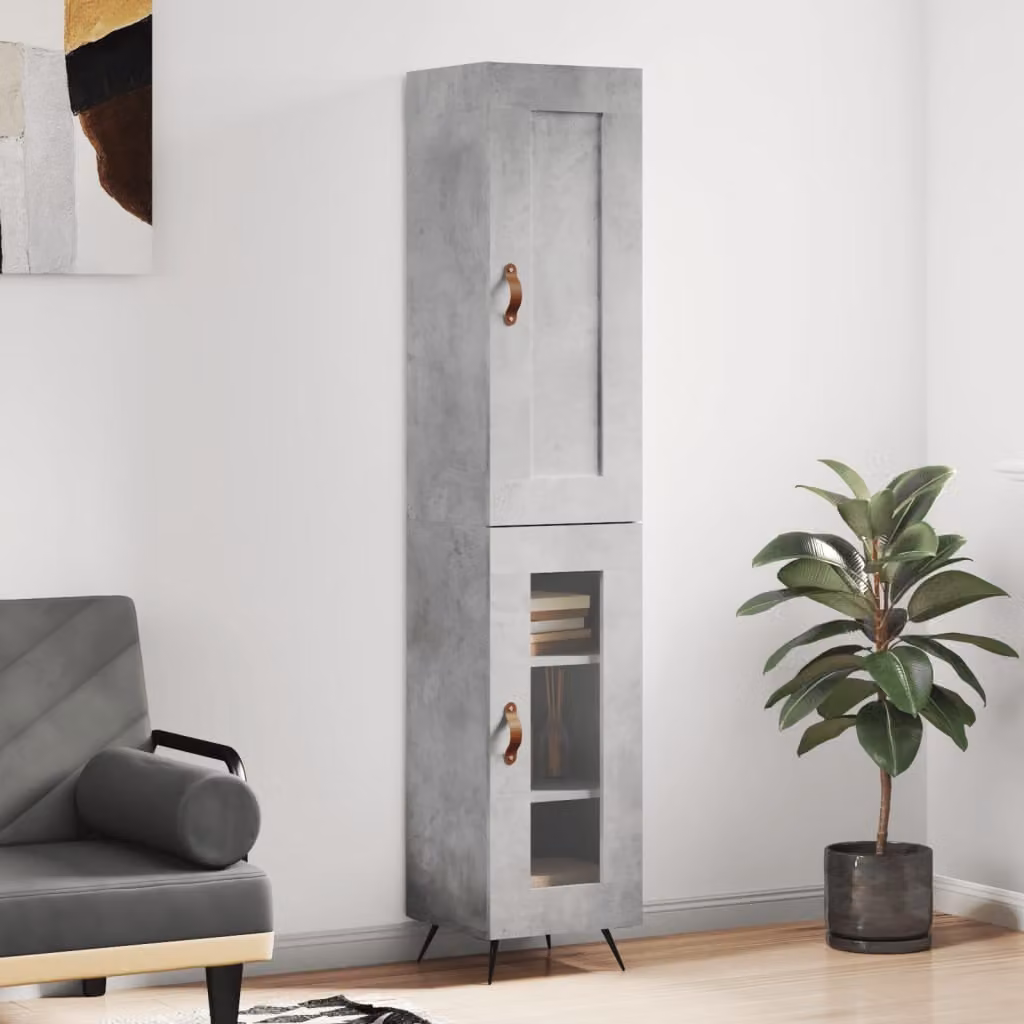 Credenza Industrial vidaXL Grigio con Ante in Vetro e Ripiani in Legno e Metallo L/P/H: 34,5 x 34 x 180 cm