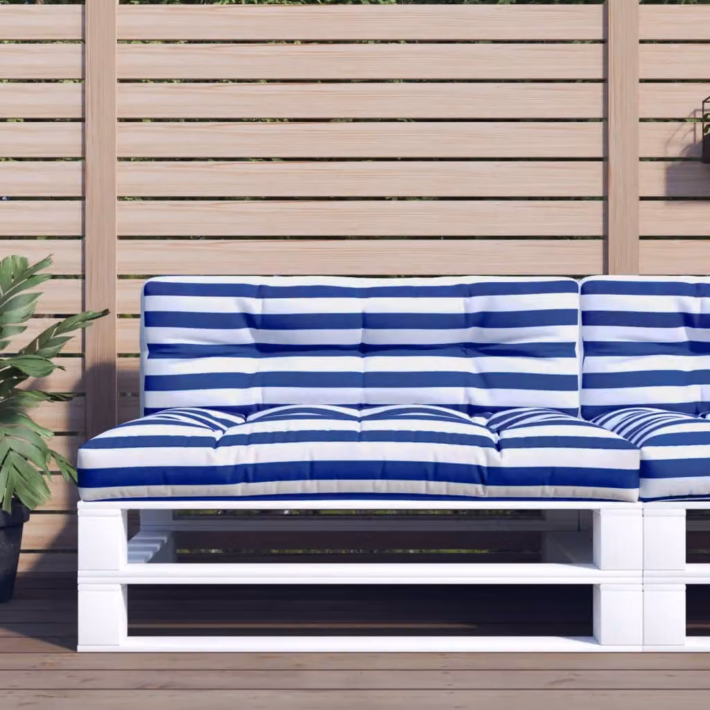 vidaXL Cuscino per Pallet a Strisce Blu e Bianche, Tessuto in Poliestere Idrorepellente e Resistente ai Raggi UV, L/P/H: 120 x 40 x 12 cm