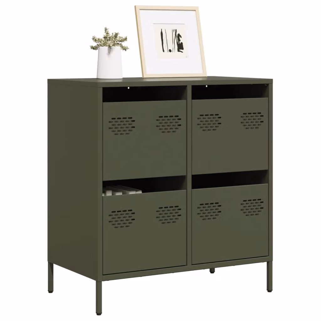 Credenza vidaXL Verde Oliva in Metallo per Soggiorno o Ufficio L: 68 cm, P: 39 cm, H: 73,5 cm