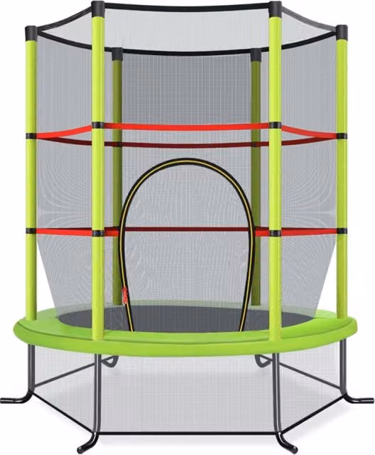 Mini trampolino elastico per bambini con rete di sicurezza in acciaio e struttura in verde, H x L x P: 165 x 165 x 45 cm