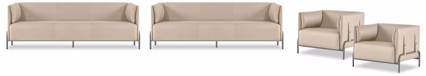 Hellbeige Arbeitszimmer Möbel Designer 2x 3-Sitzer Leder Sessel 4tlg