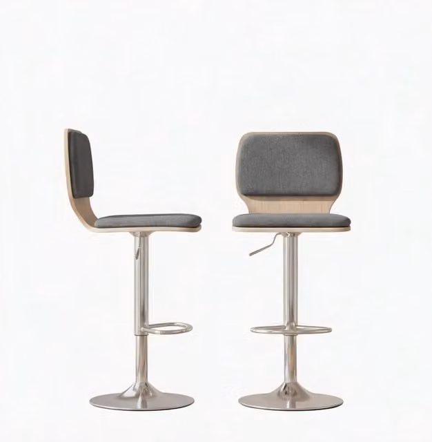 Set di 2 sgabelli da bar regolabili in altezza con schienale e poggiapiedi, rotazione 360°, colore grigio