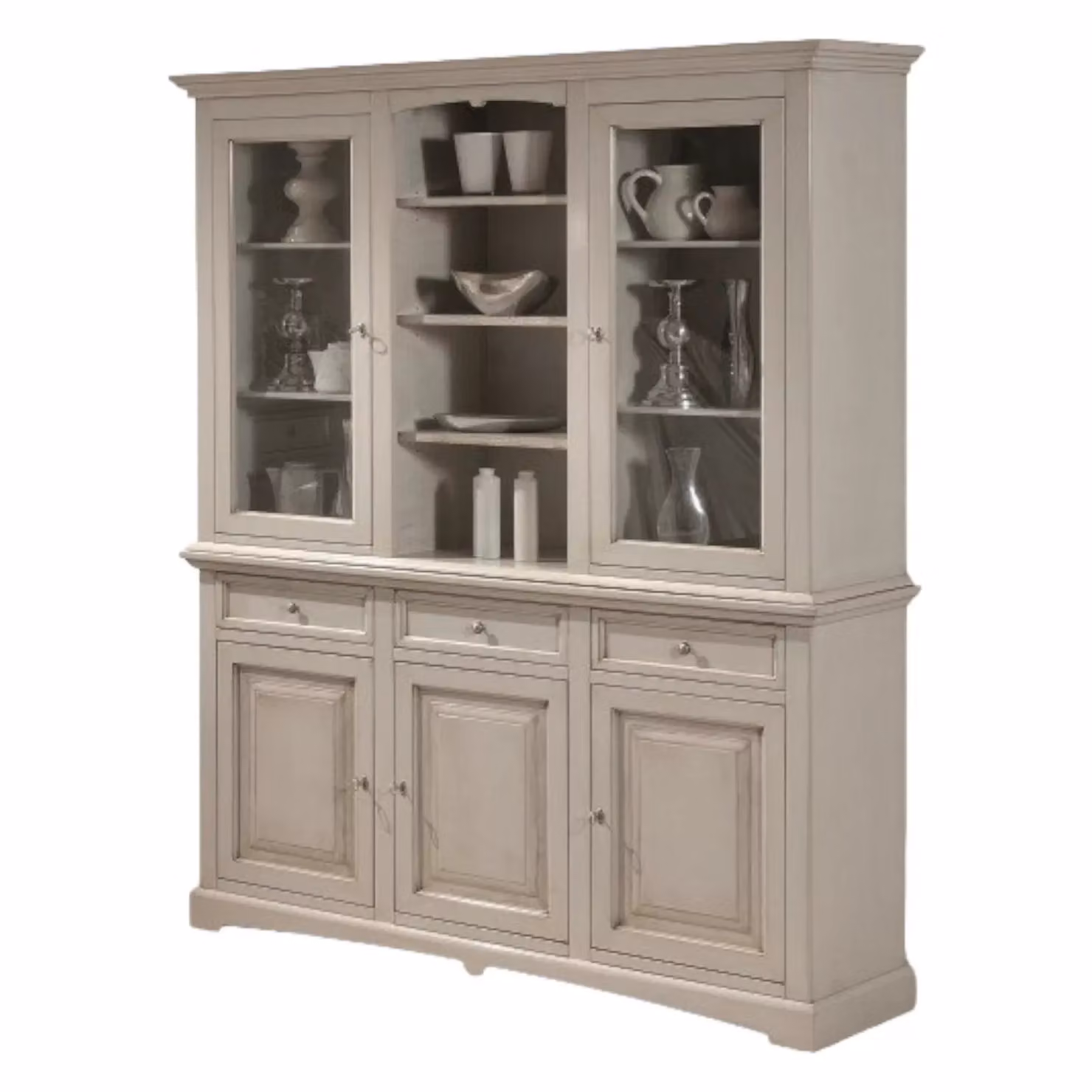 Cristalleria Mobili 2G in legno con 3 ante laccate grigio patinato L: 170 cm, P: 46 cm, H: 215 cm – 2