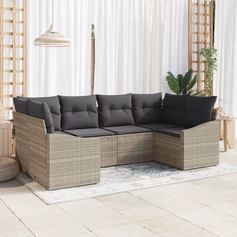 Set di divani da giardino vidaXL in rattan grigio con cuscini e tavolino da esterno