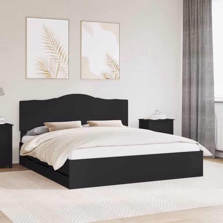 Struttura letto moderno vidaXL in legno ingegnerizzato nero lucido con cassetti L/P/H: 200 x 200 x 206 cm