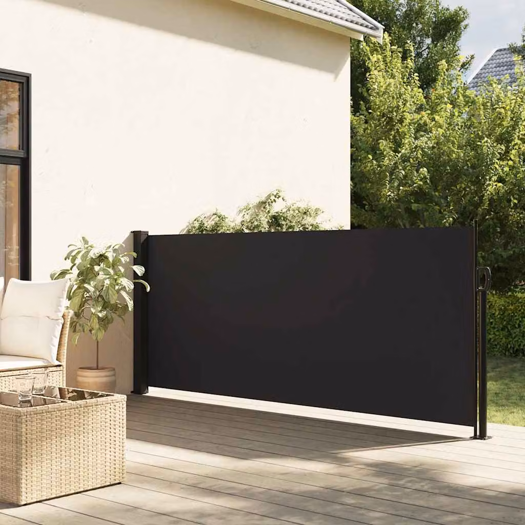vidaXL Tenda da Sole Laterale Retrattile Nera in Poliestere con Struttura in Alluminio, L: 600 cm, H: 120 cm