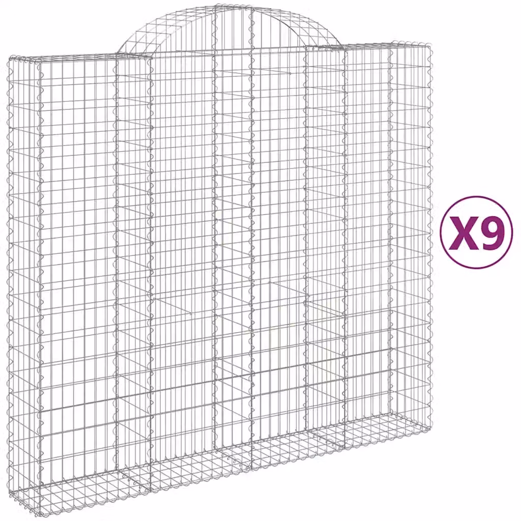 Set di 9 Cesti Gabbioni ad Arco Videx in Acciaio Zincato Argento L/P/H: 200 x 50 x 180/200 cm – 2