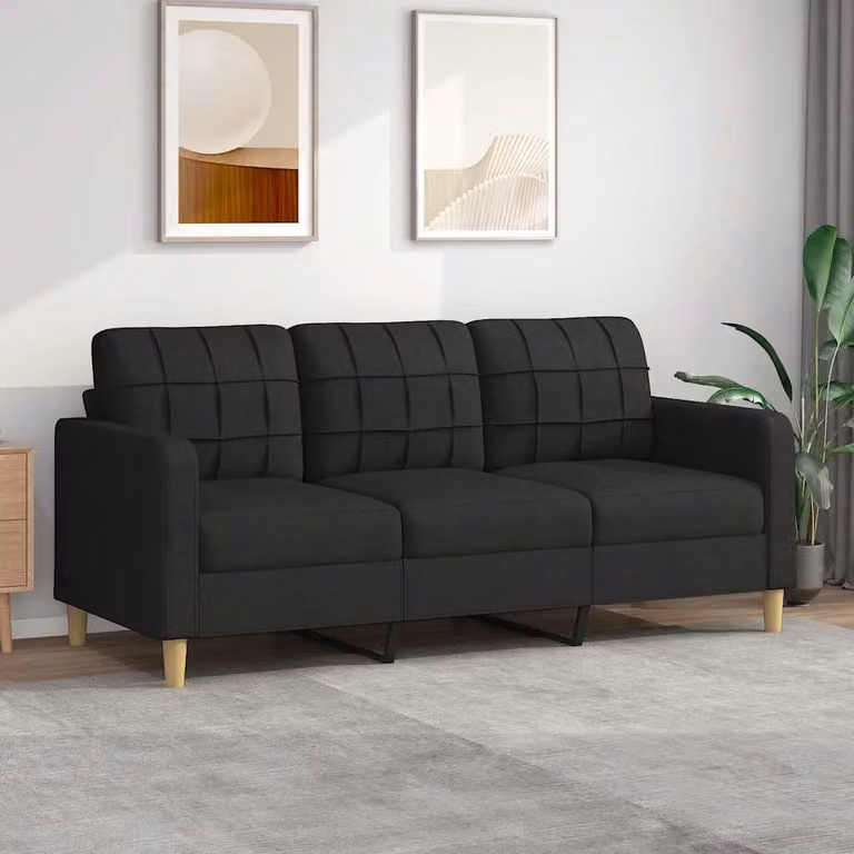 Divano a 3 posti moderno vidaXL in tessuto nero con struttura in metallo L: 198 cm, P: 80 cm, H: 77 cm