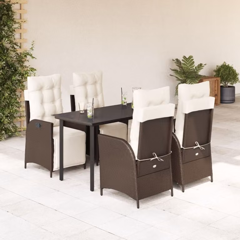 Maison Exclusive - Set da Pranzo da Giardino 5pz con Cuscini in Polyrattan Marrone