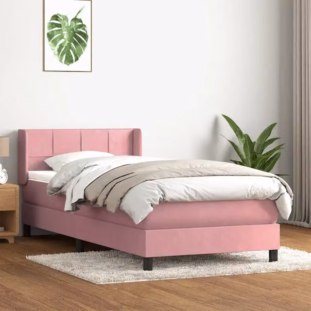 Giroletto a Molle con Materasso Ibrido vidaXL in Velluto Rosa e Bianco L: 80 cm, P: 223 cm, H: 83 cm – 1