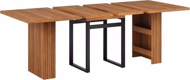 Tavolo da pranzo allungabile con vano nascosto, gambe in metallo nero, finitura legno scuro, 120-160-200x80x78 cm
