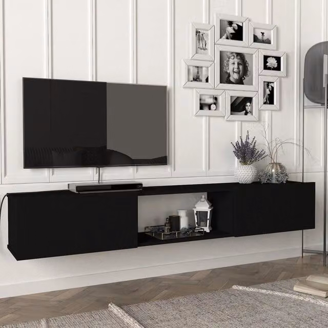 Mobile TV da parete en.casa con ante a ribalta nero L: 180 cm, P: 31 cm, H: 28,5 cm